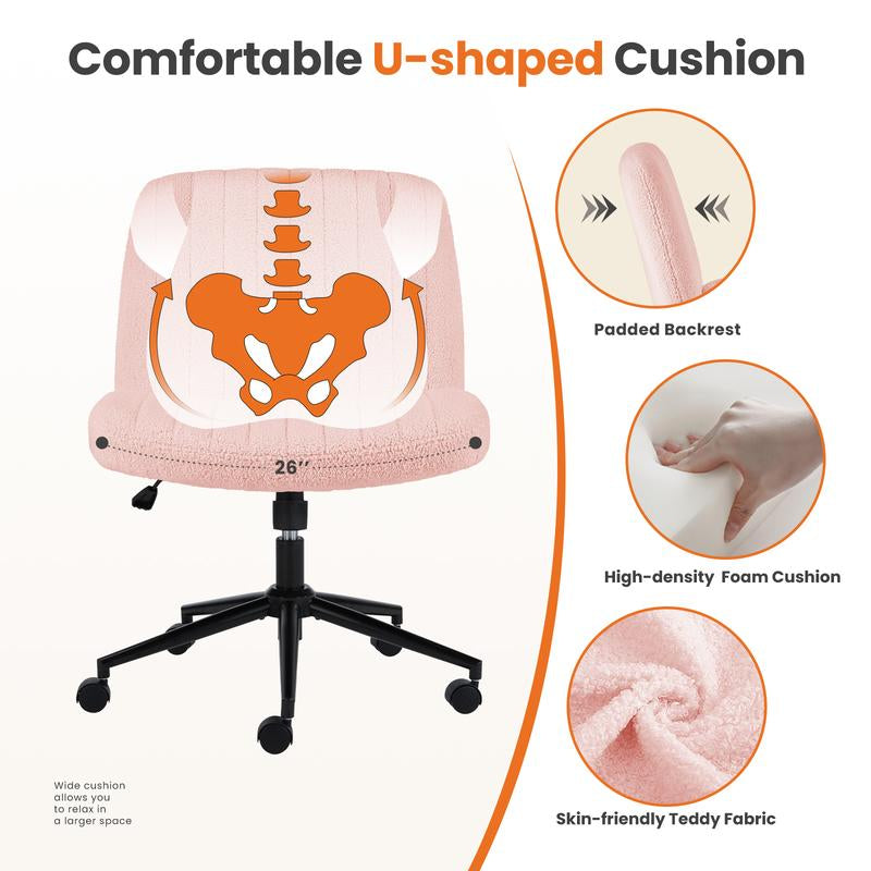Furnichic Haven Criss Cross Office Chair with Wheels, Wide Armless Home Office Desk Chair with Dual-Purpose Base, Swivel Height Adjustable