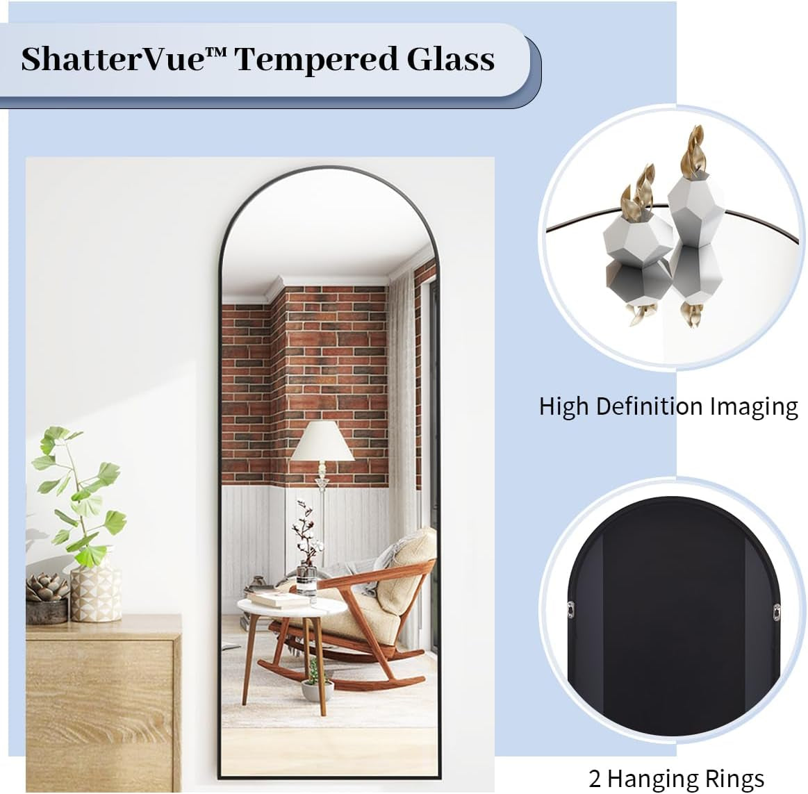 64"X21" Arch Floor Mirror, Full Length Mirror Wall Mirrors Hanging or Leaning Arched-Top Full Body Mirror with Stand for Bedroom, Dressing Room, Black
