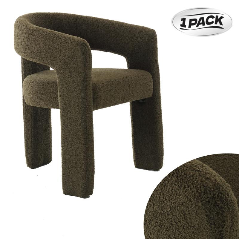 【Fathersdaygift】Chairus Modern Barrel Dining Chair, Sherpa Upholstered Accent Chairs with Arm, Open-Back Side Armchair Comfy Makeup Vanity Chairs for Living Room, Kitchen Roombedroom, Makeup, Small Spaces, Black