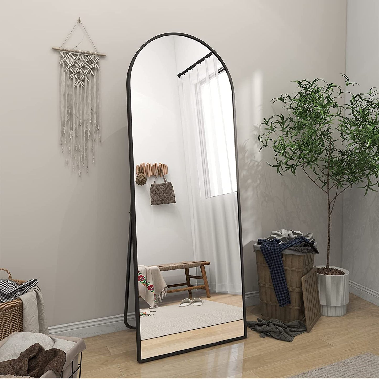 64"X21" Arch Floor Mirror, Full Length Mirror Wall Mirrors Hanging or Leaning Arched-Top Full Body Mirror with Stand for Bedroom, Dressing Room, Black
