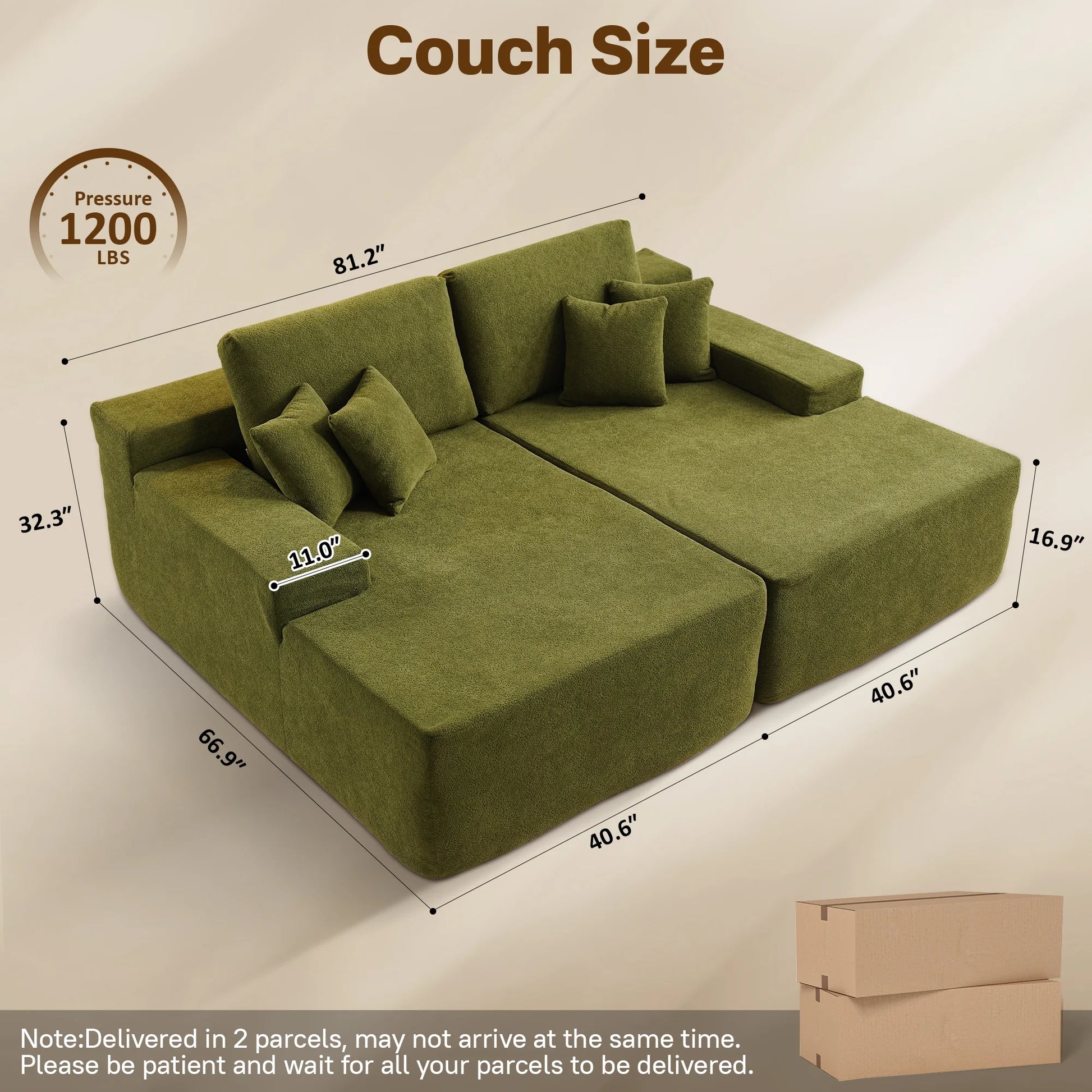 81" Modular Sectional Sofa Couch Sherpa Chaise Lounge Loveseat Sofa Bed Oversized Upholstered Sleeper Sofa for Living Room and Bedroom, Green