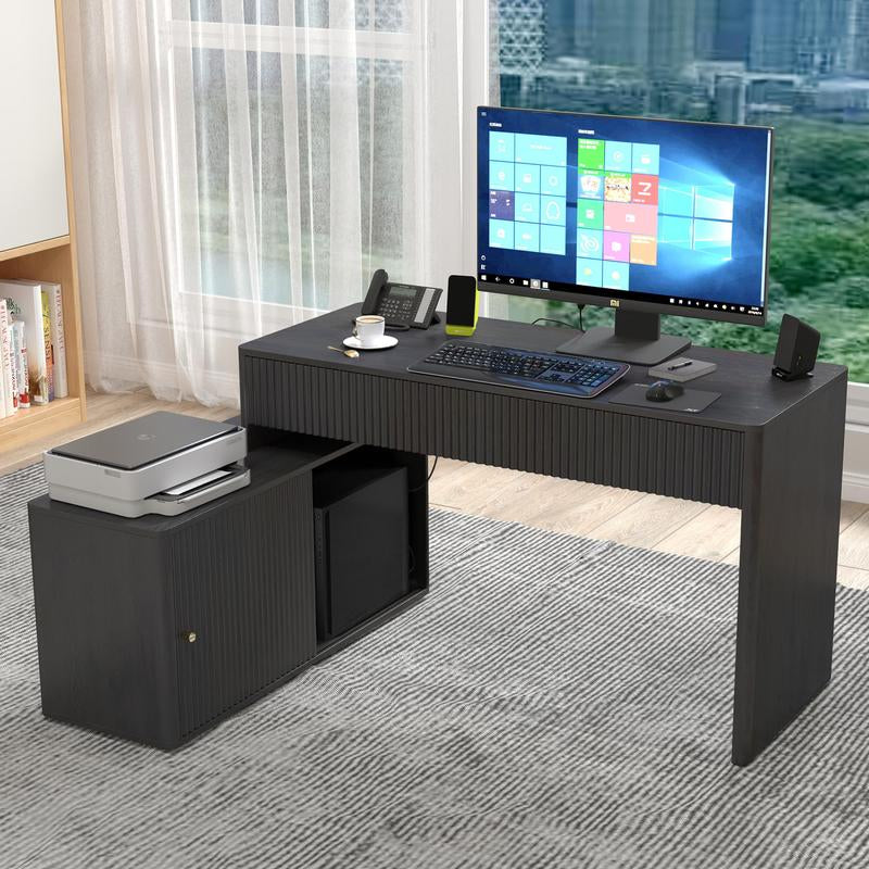 Giratree Modern Computer PC Desk Table with Storage, Corner L Shaped Desk with Drawers, Home Office Desk for Bedroom and Small Space, for Writing, Executive, Study, Work, Vanity