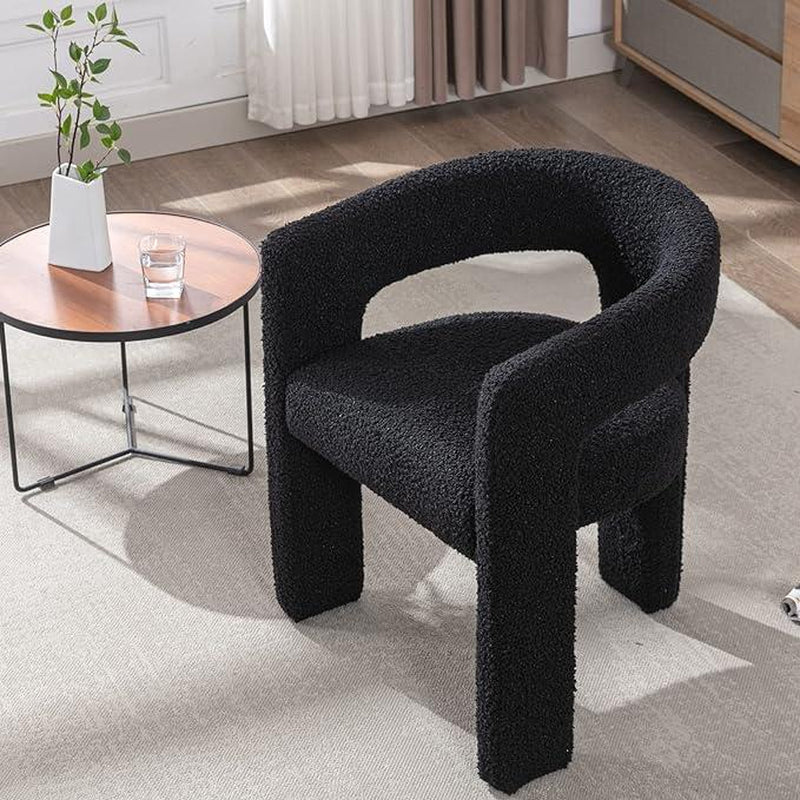 【Fathersdaygift】Chairus Modern Barrel Dining Chair, Sherpa Upholstered Accent Chairs with Arm, Open-Back Side Armchair Comfy Makeup Vanity Chairs for Living Room, Kitchen Roombedroom, Makeup, Small Spaces, Black