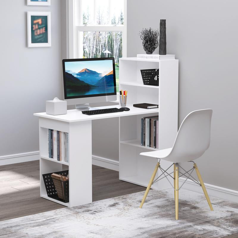 HOMCOM Modern Home Office Desk with 6-Tier Storage Shelves, 47" Writing Table with Bookshelf