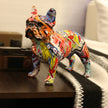 "Vibrant French Bulldog Resin Statue - Unique DIY Graffiti Pet Decor for Your Desktop!"