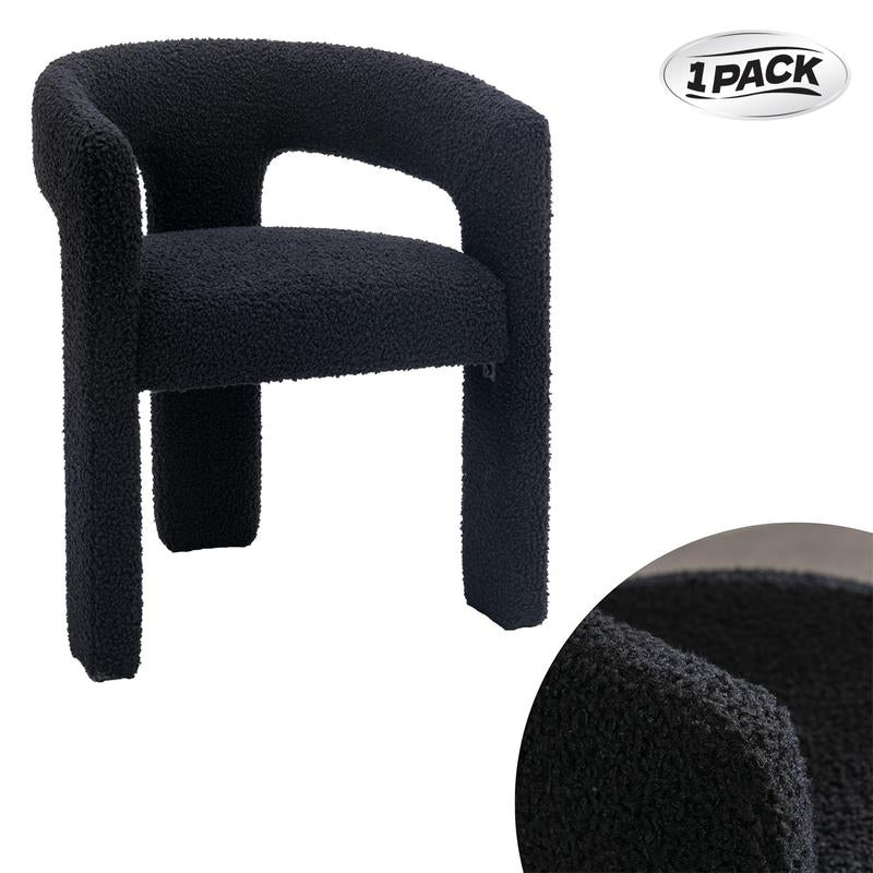 【Fathersdaygift】Chairus Modern Barrel Dining Chair, Sherpa Upholstered Accent Chairs with Arm, Open-Back Side Armchair Comfy Makeup Vanity Chairs for Living Room, Kitchen Roombedroom, Makeup, Small Spaces, Black