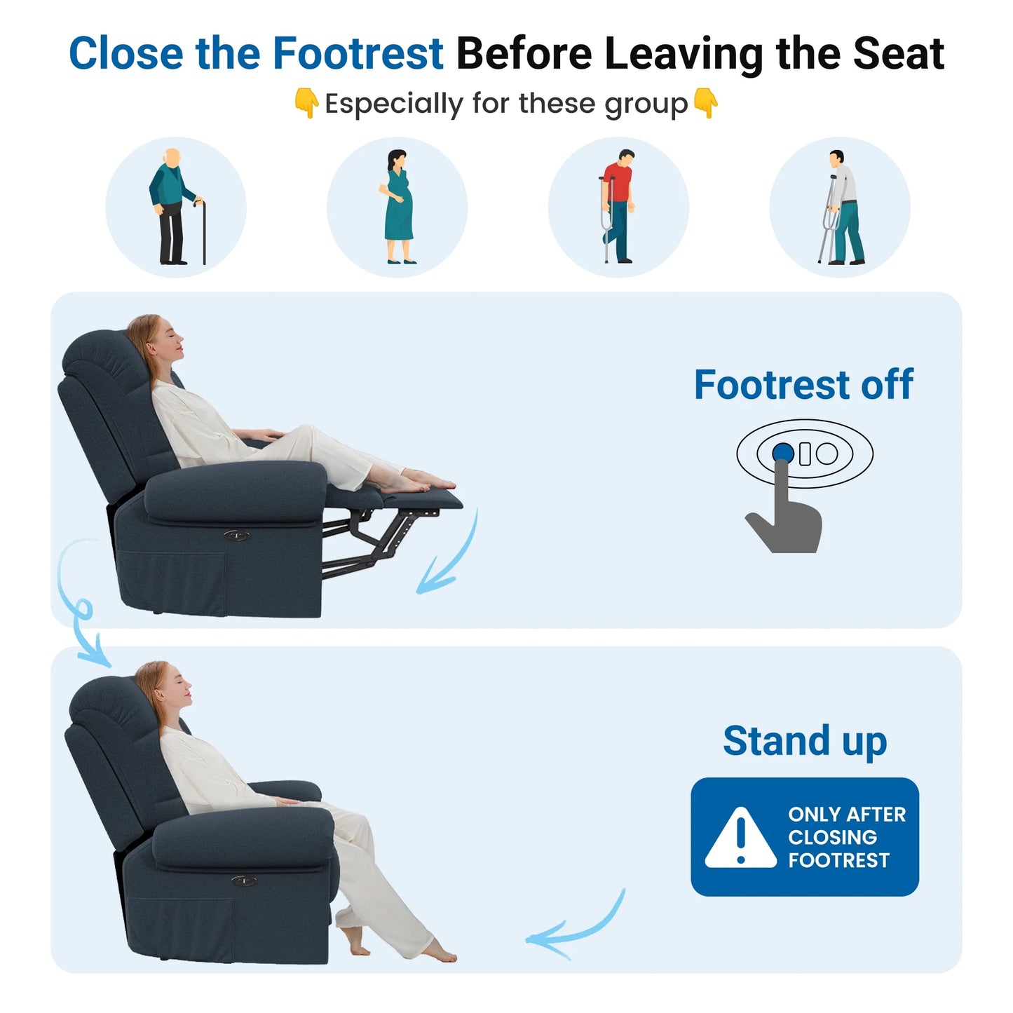 Power Recliner Chair for Adults,Adjustable Electric Recliner Sofa Chair with USB Port,Comfy Teddy Fleece Cloud Sofa,Tool-Free Setup,Blue Grey