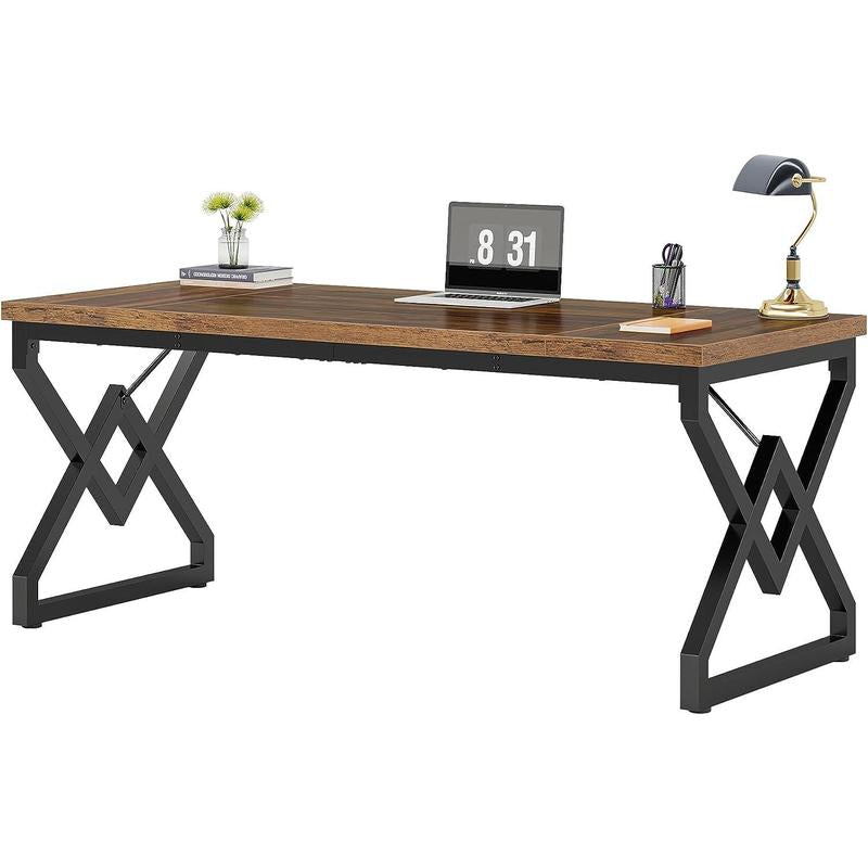 Tribesigns 63 Inch Executive Desk, Large Office Computer Desk with Extra Thick Wooden Tabletop and Metal Frame, Modern Simple Workstation Writing Table Study Desk for Home Office
