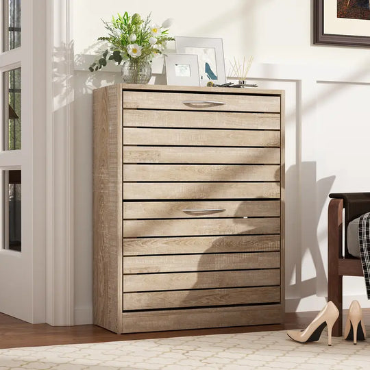 "FUFU&GAGA Stylish Modern Shoe Cabinet with 3 Flip Drawers - Perfect Entryway Storage Organizer (22.4”W X 9.4”D X 29.5”H) - Available in 2 Chic Colors!"