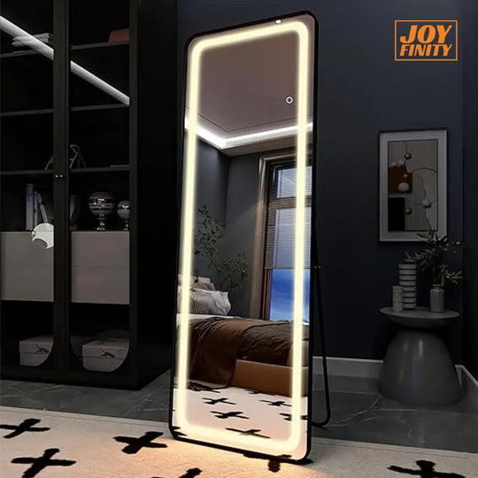 [Back to School]Joyfinity Home LED Full Length Mirror, 64" X 21" Arched Floor Mirror Standing or Leaning against Wall, Lighted Full Body Dressing Mirror with Stand for Bedroom Bathroom Living Room Glass Decor