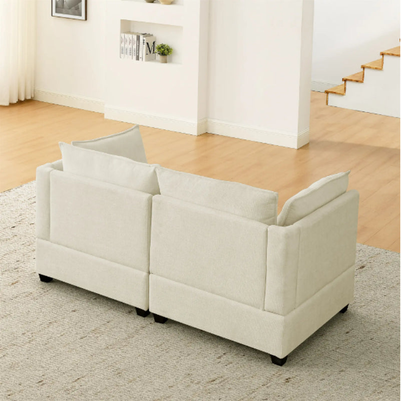 2-Piece Chenille Fabric Upholstered Living Room Furniture Set, Including 3-Seater Sofa and Loveseat Sofa with Seat and Back Cushion Beige White