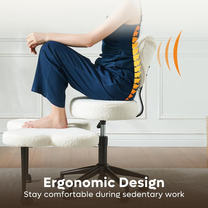 Pinmoco Ergonomic Cross Legged Swivel Chair - Adjustable Height, Teddy Fabric, Back Support, Versatile for Home & Office Use
