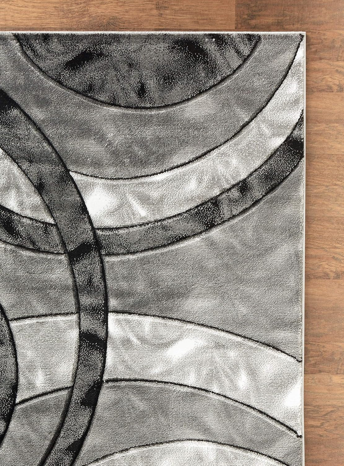 Area Rug 2X3 Grey Black Door Mat Modern Circles Soft Contemporary Floor Carpet Fluffy Texture for Indoor Living Dining Room and Bedroom Area