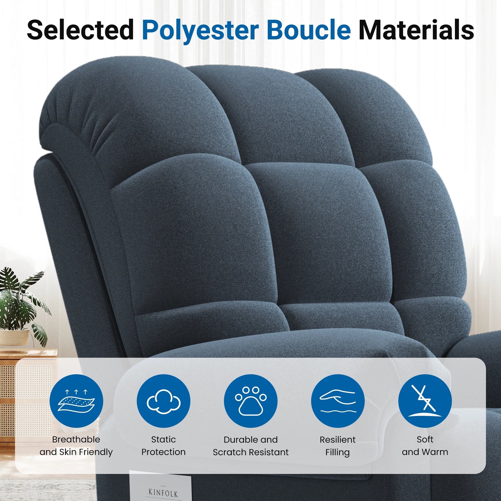 Power Recliner Chair for Adults,Adjustable Electric Recliner Sofa Chair with USB Port,Comfy Teddy Fleece Cloud Sofa,Tool-Free Setup,Blue Grey