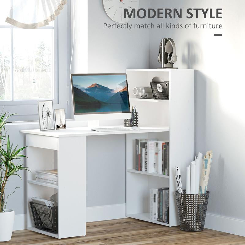 HOMCOM Modern Home Office Desk with 6-Tier Storage Shelves, 47" Writing Table with Bookshelf