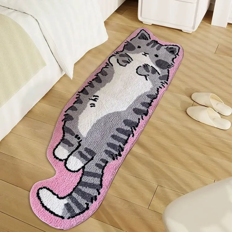 "Adorable Cartoon Cat Tufted Rug - Soft, Non-Slip Polyester for Cozy Bedroom & Living Room Decor!"