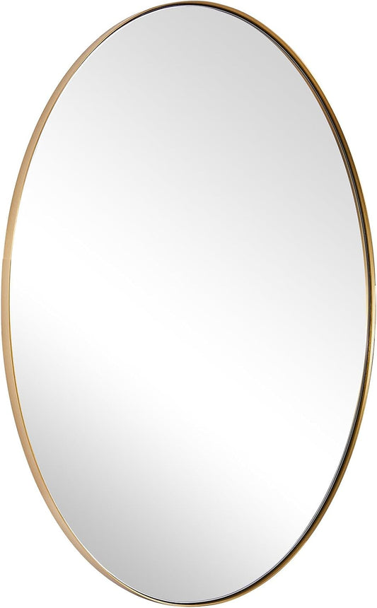 Gold Oval Mirror, 24X36’’ Brushed Gold Oval Bathroom Mirror, Oval Wall Mirror for Btahroom Gold Vanity Mirror in Stainless Steel Frame Wall Mount Horizontal or Vertical