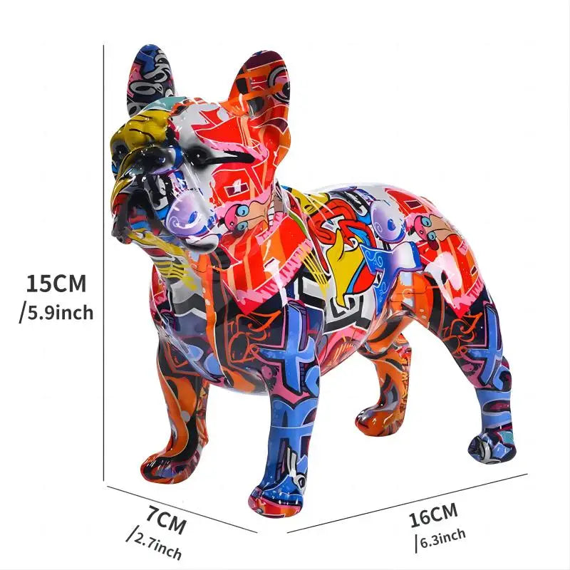 "Vibrant French Bulldog Resin Statue - Unique DIY Graffiti Pet Decor for Your Desktop!"