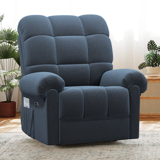 Power Recliner Chair for Adults,Adjustable Electric Recliner Sofa Chair with USB Port,Comfy Teddy Fleece Cloud Sofa,Tool-Free Setup,Blue Grey