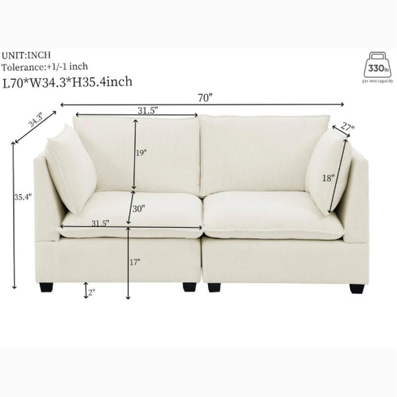 2-Piece Chenille Fabric Upholstered Living Room Furniture Set, Including 3-Seater Sofa and Loveseat Sofa with Seat and Back Cushion Beige White