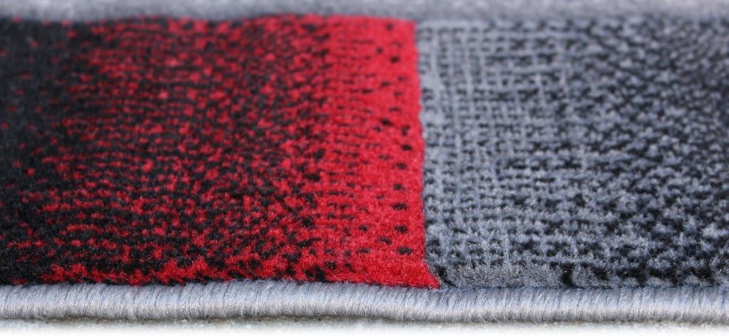 , Modern Contemporary Area Rug, Red Grey Black (8 Feet X 10 Feet)