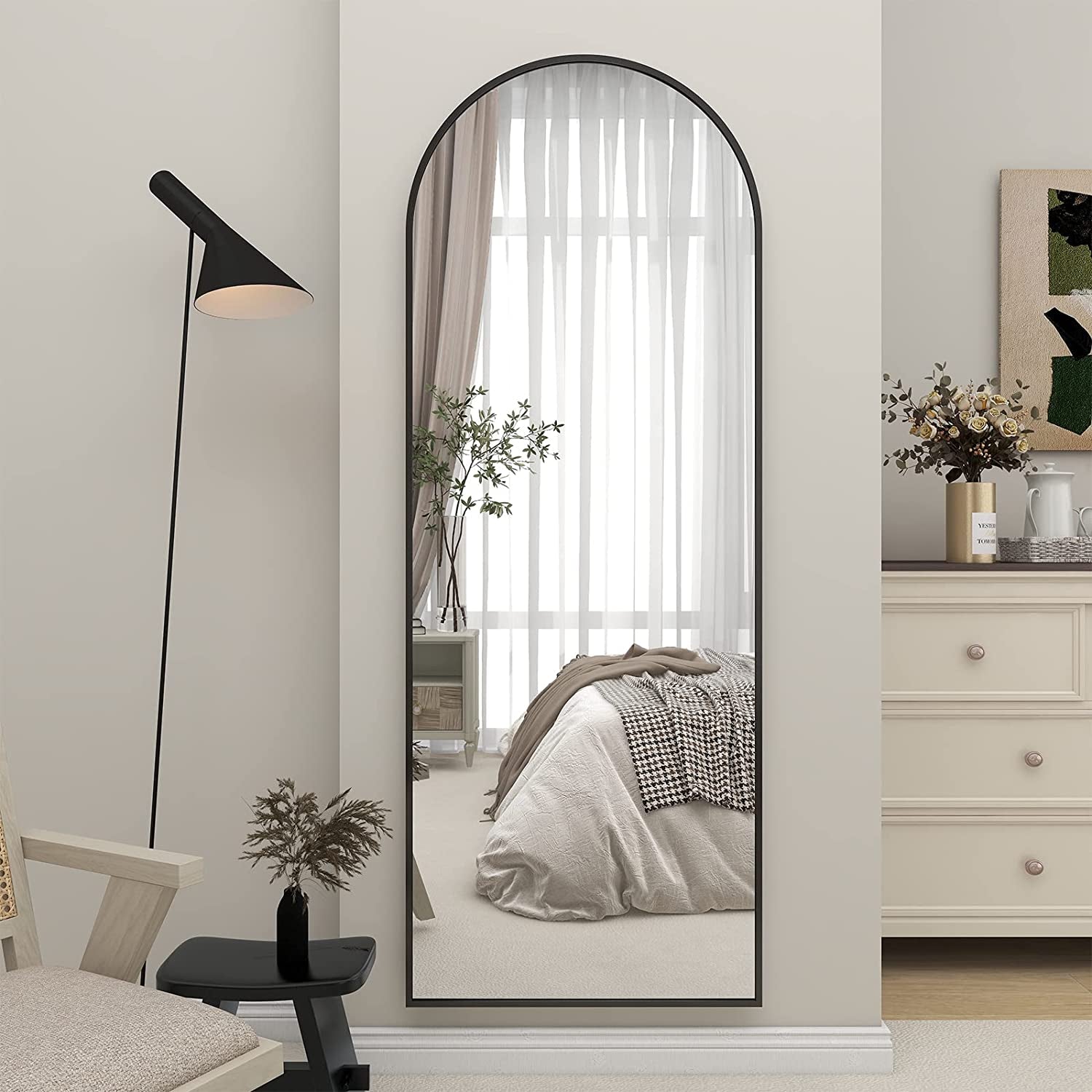 64"X21" Arch Floor Mirror, Full Length Mirror Wall Mirrors Hanging or Leaning Arched-Top Full Body Mirror with Stand for Bedroom, Dressing Room, Black