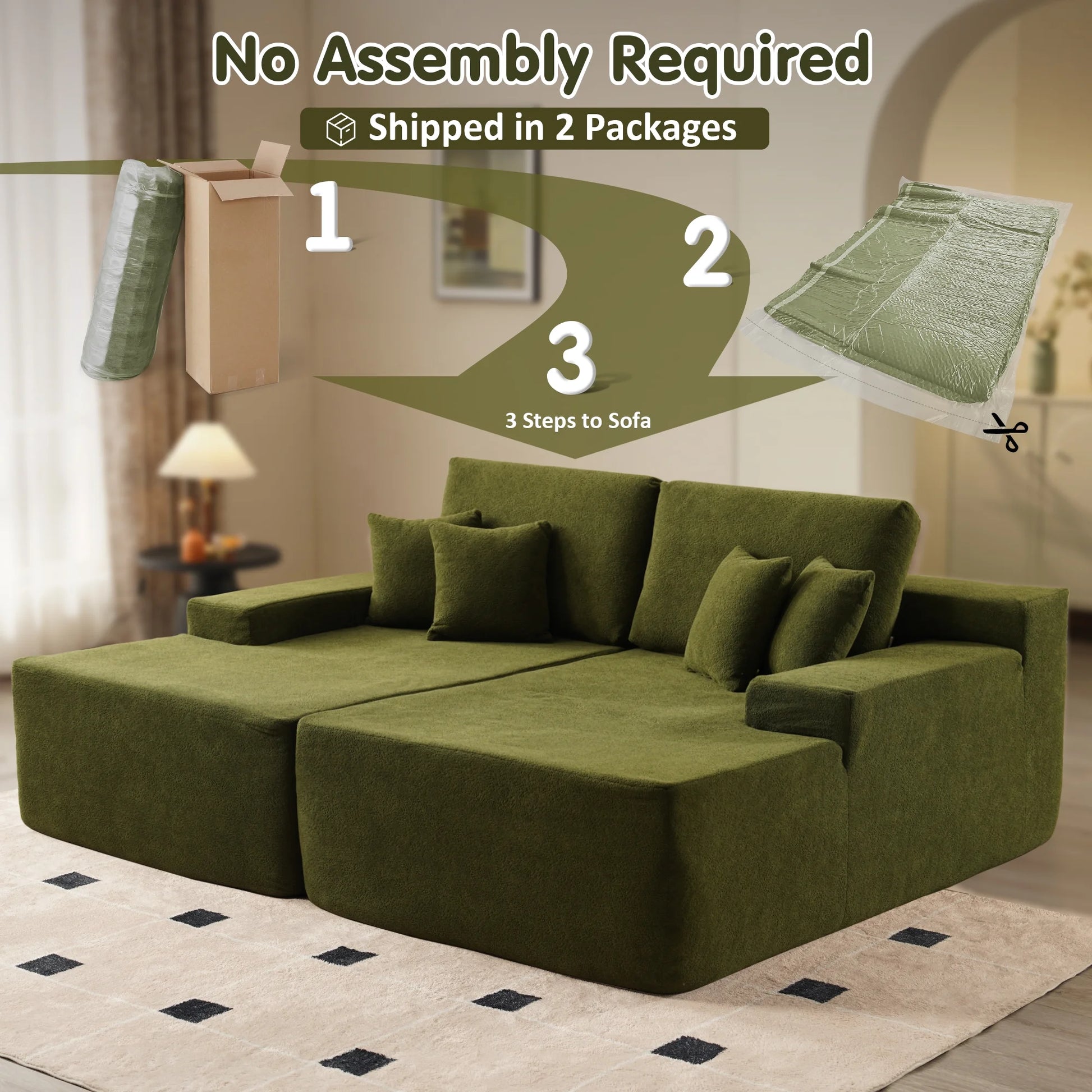 81" Modular Sectional Sofa Couch Sherpa Chaise Lounge Loveseat Sofa Bed Oversized Upholstered Sleeper Sofa for Living Room and Bedroom, Green