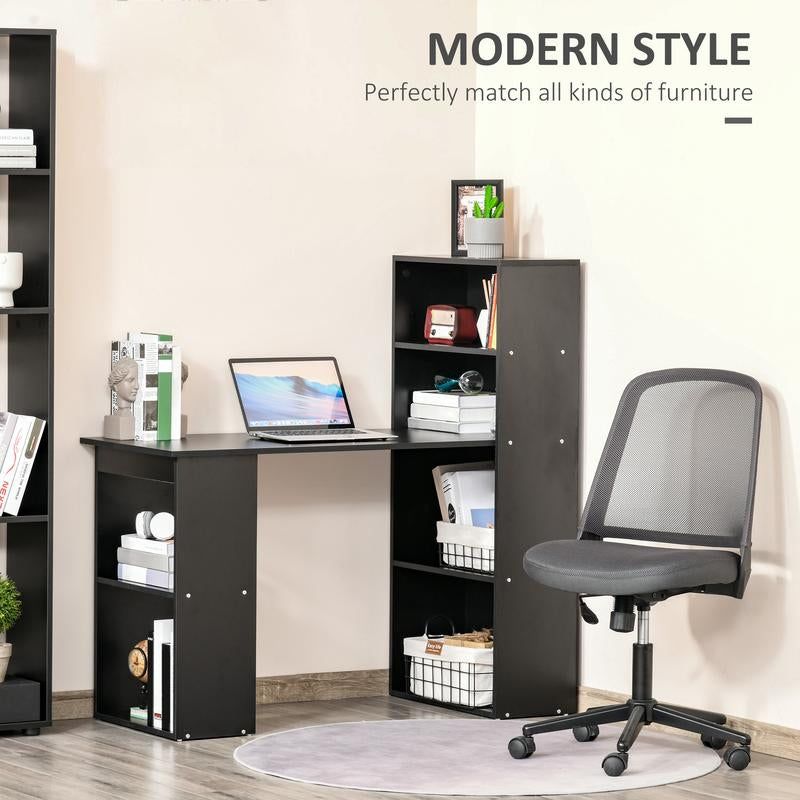 HOMCOM Modern Home Office Desk with 6-Tier Storage Shelves, 47" Writing Table with Bookshelf