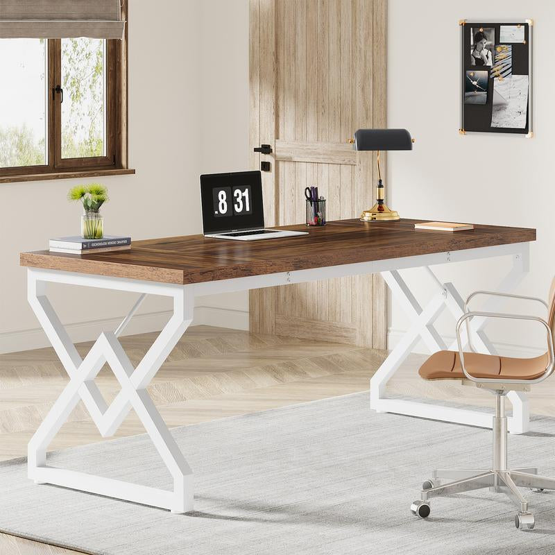 Tribesigns 63 Inch Executive Desk, Large Office Computer Desk with Extra Thick Wooden Tabletop and Metal Frame, Modern Simple Workstation Writing Table Study Desk for Home Office