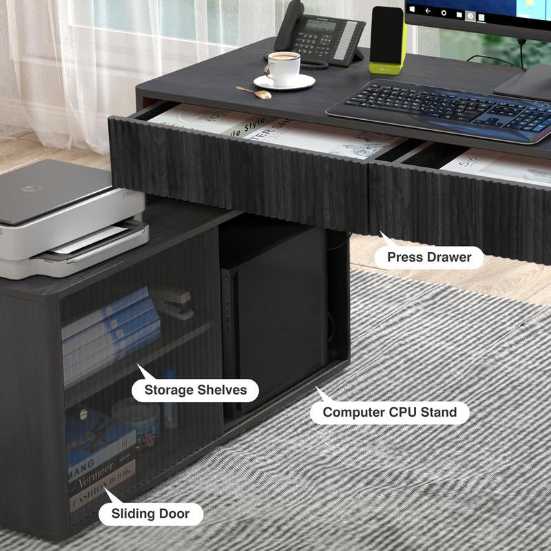 Giratree Modern Computer PC Desk Table with Storage, Corner L Shaped Desk with Drawers, Home Office Desk for Bedroom and Small Space, for Writing, Executive, Study, Work, Vanity