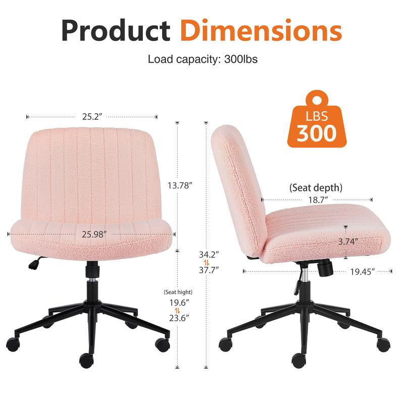 Furnichic Haven Criss Cross Office Chair with Wheels, Wide Armless Home Office Desk Chair with Dual-Purpose Base, Swivel Height Adjustable