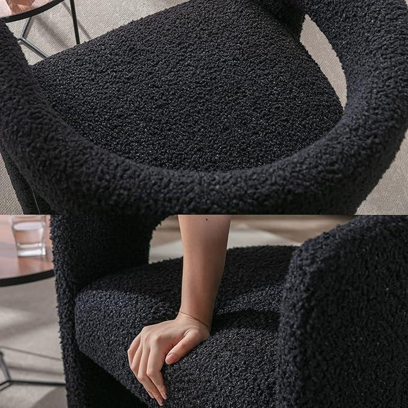 【Fathersdaygift】Chairus Modern Barrel Dining Chair, Sherpa Upholstered Accent Chairs with Arm, Open-Back Side Armchair Comfy Makeup Vanity Chairs for Living Room, Kitchen Roombedroom, Makeup, Small Spaces, Black