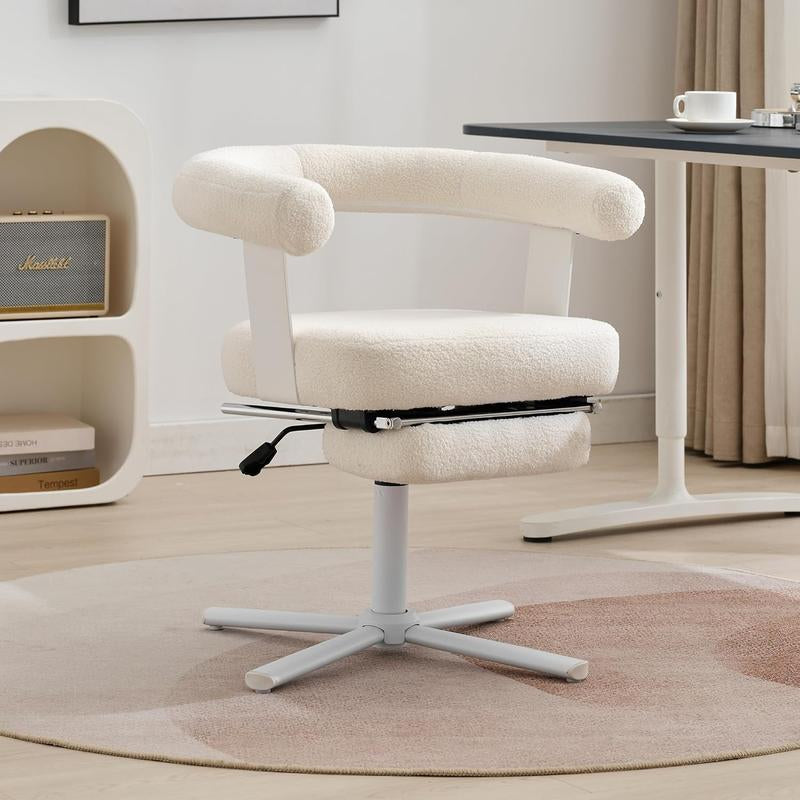 Qulomvs Home Office Chair with Footrest, Modern Comfortable Makeup Dressing Chair with Backrest, Cross Leg Office Chair without Wheels Ergonomic Design