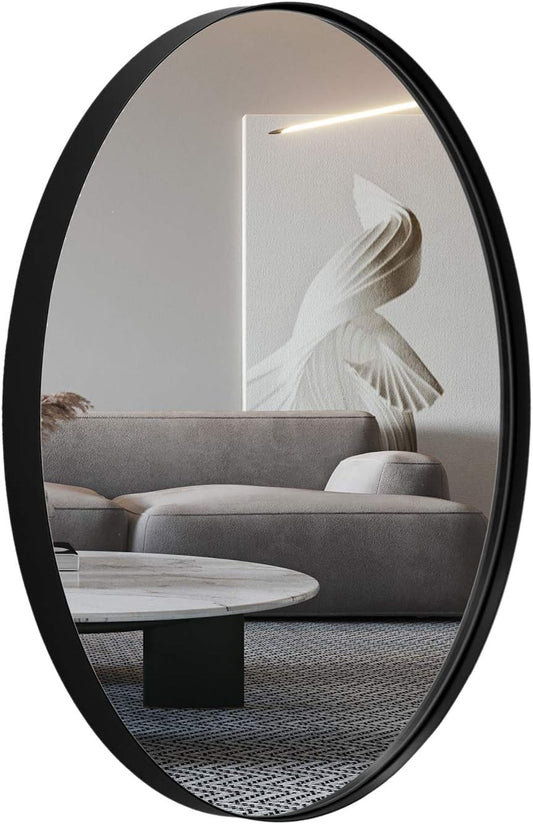 Oval Bathroom Mirror, Black Oval Mirror for Bathroom, Oval Vanity Mirror for Bathroom, 20X28’’ Oval Wall Mirror Pill Shaped Mirror Stainless Steel Frame Wall Mount Horizontal or Vertical
