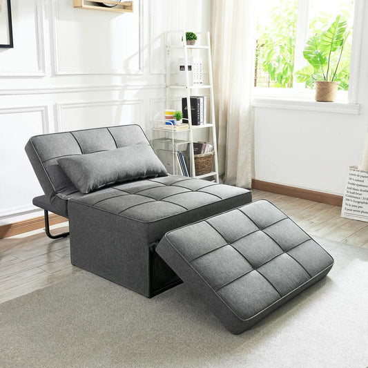 Sofa Bed, Convertible Chair 4 in 1 Multi-Function Folding Ottoman Modern Breathable Linen Guest Bed with Adjustable Sleeper for Small Room Apartment, Dark Gray