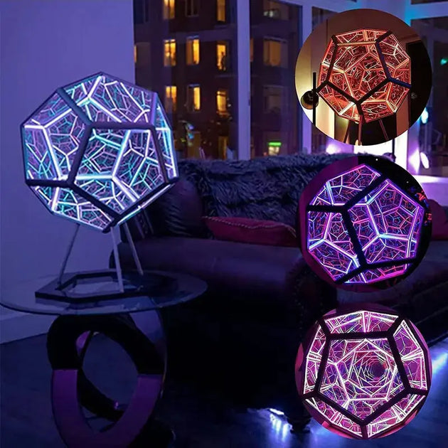 "Enchanting Infinite Twelve-Sided Night Light - Colorful Desktop Art & Decor!"