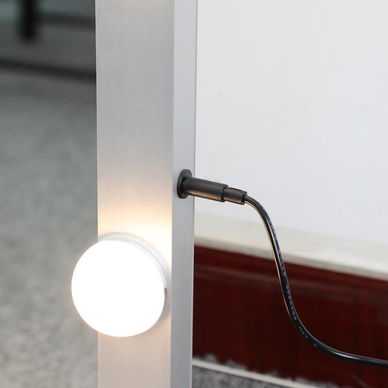 LED against Wall Full Length Mirror with Vanity Lights for Body Dressing, Bedroom Hanging Standing Mirror with Silver Aluminum Alloy Frame Decor