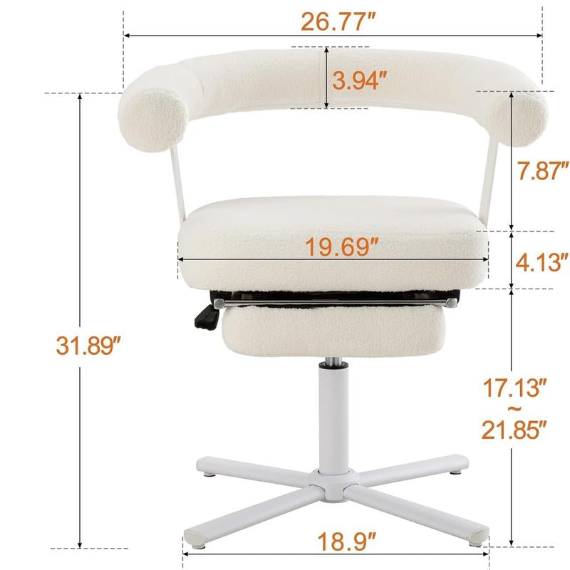 Qulomvs Home Office Chair with Footrest, Modern Comfortable Makeup Dressing Chair with Backrest, Cross Leg Office Chair without Wheels Ergonomic Design