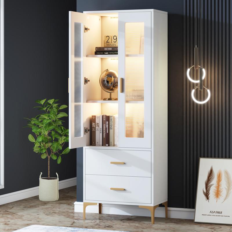 Bookcase with Doors and LED Light Doors and 2 Drawers Elegant Modern Living | Elegant Luxury by M2D