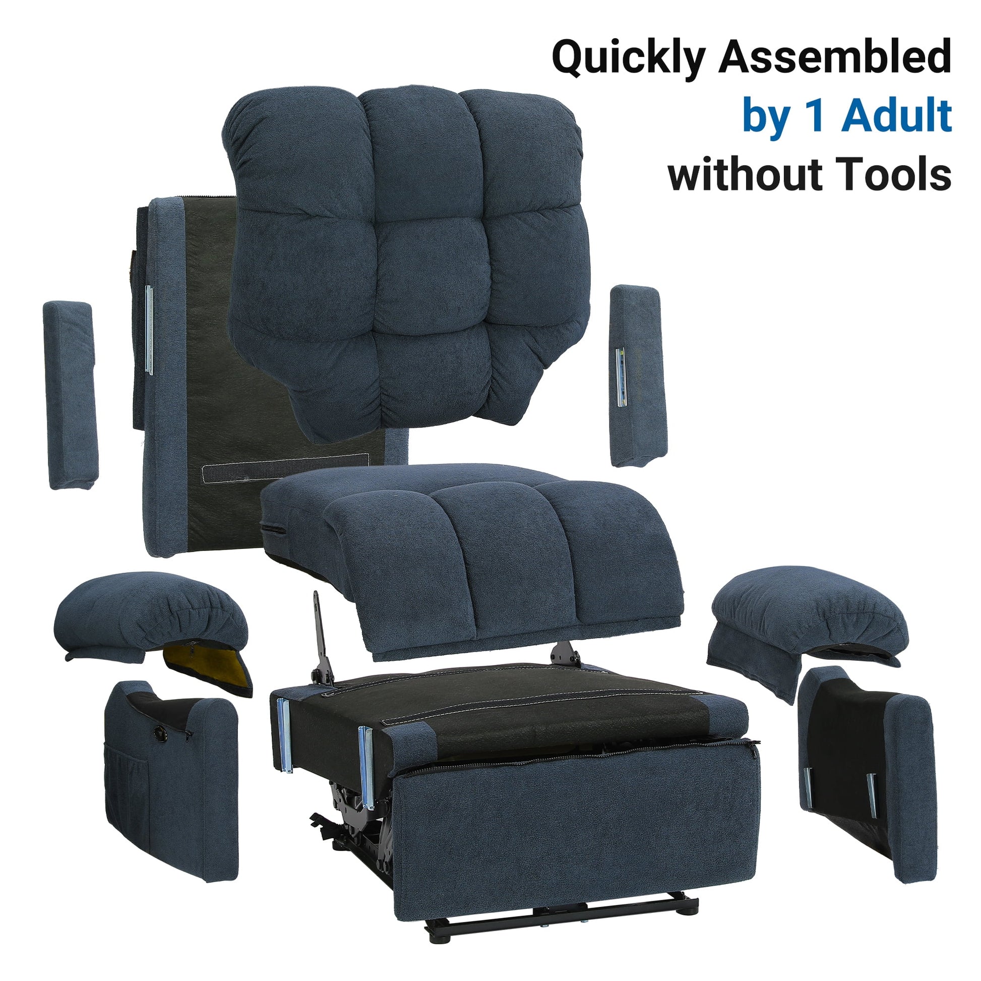 Power Recliner Chair for Adults,Adjustable Electric Recliner Sofa Chair with USB Port,Comfy Teddy Fleece Cloud Sofa,Tool-Free Setup,Blue Grey
