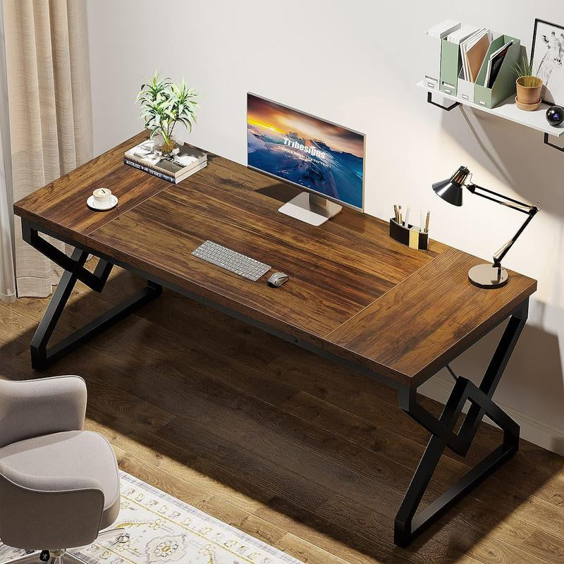 Tribesigns 63 Inch Executive Desk, Large Office Computer Desk with Extra Thick Wooden Tabletop and Metal Frame, Modern Simple Workstation Writing Table Study Desk for Home Office