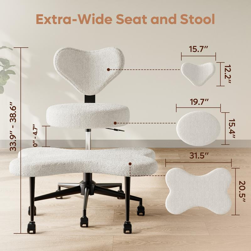 Pinmoco Ergonomic Cross Legged Swivel Chair - Adjustable Height, Teddy Fabric, Back Support, Versatile for Home & Office Use