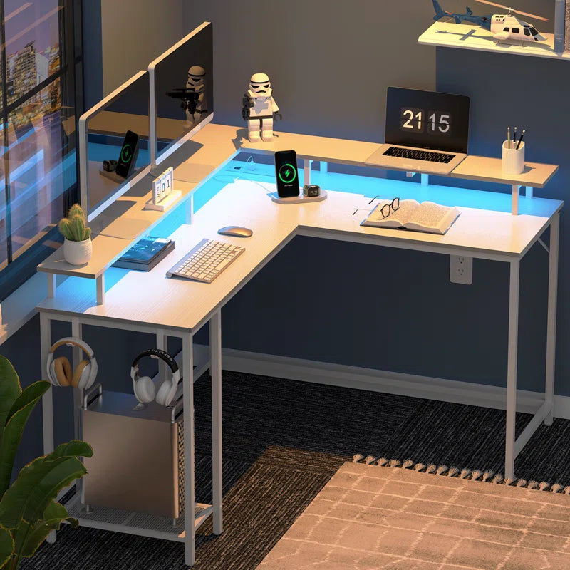 "Kamai 54" L-Shaped LED Desk - Stylish White Corner Computer & Gaming Desk"