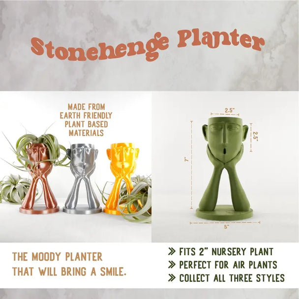 "Whimsical Stonehenge 'Oops' Air Head Planter - A Fun Touch for Your Home!"