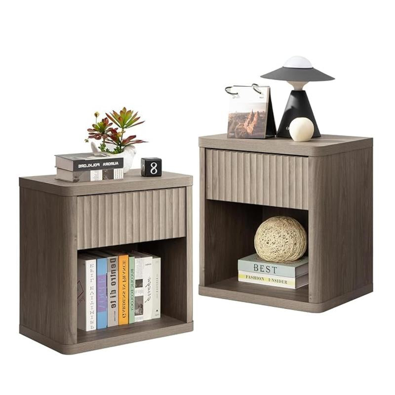 SICOTAS Night Stand Set of 2 Nightstands with Drawer Storage Bed Side Table End Table 22.7"X 15.4" X 24.1" Large Modern Wide Bedside Stand Mid Century Night Stands for Bedroom Living Room Sofa Couch Office Minimal