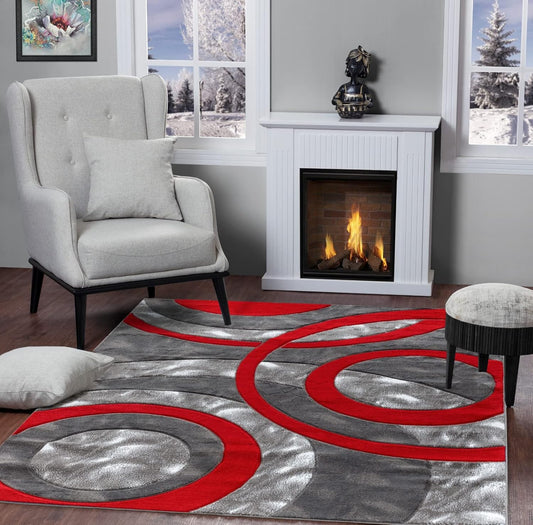 Area Rug Modern 4X6 Light Red Circles Geometry Soft Hand Carved Contemporary Floor Carpet Fluffy Texture for Indoor Living Dining Room and Bedroom Area