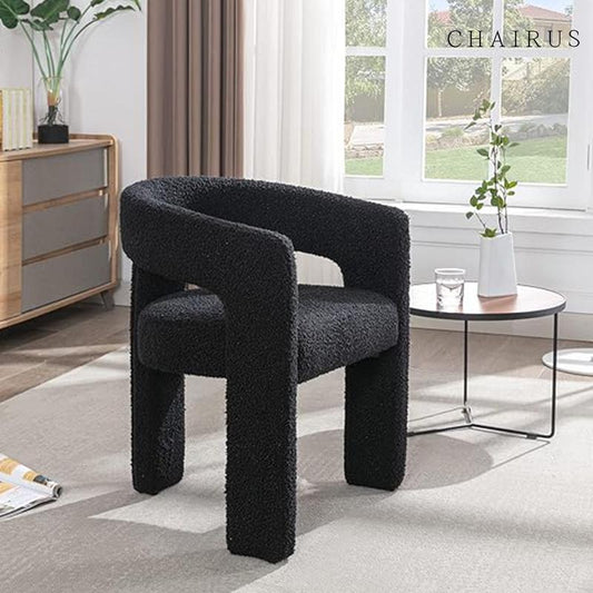 【Fathersdaygift】Chairus Modern Barrel Dining Chair, Sherpa Upholstered Accent Chairs with Arm, Open-Back Side Armchair Comfy Makeup Vanity Chairs for Living Room, Kitchen Roombedroom, Makeup, Small Spaces, Black