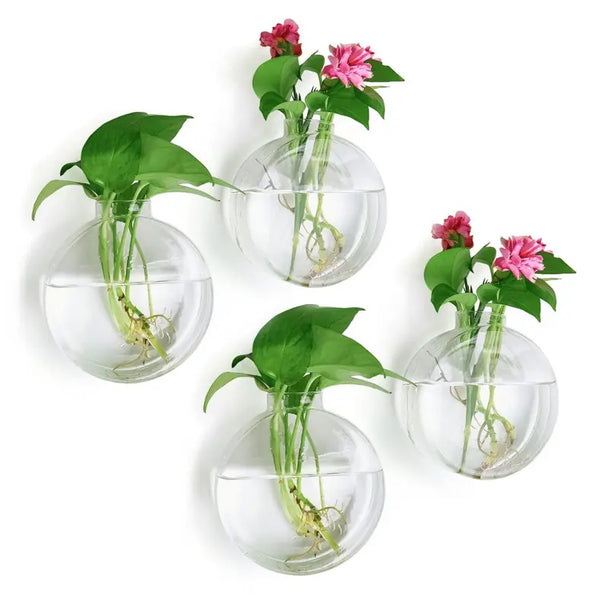 "Transform your space with these 4PCS Wall Hanging Glass Plant Terrariums - ideal for propagating plants and adding a touch of elegance to your home, garden, or wedding decor! 🌿💫 #PlantDecor #HomeGarden #Terrariums"