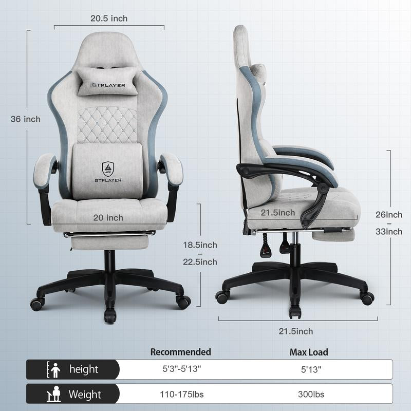 GTPLAYER Gaming Chair, Computer Office Chair with Pocket Spring Cushion, Linkage Armrests and Footrest, High Back Ergonomic Computer Chair with Lumbar Support Task Chair with Footrest