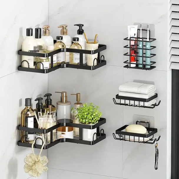 "Stylish Bathroom Corner Storage Rack - Wall-Mounted Shower Caddy & Soap Organizer for Ultimate Home Organization!"